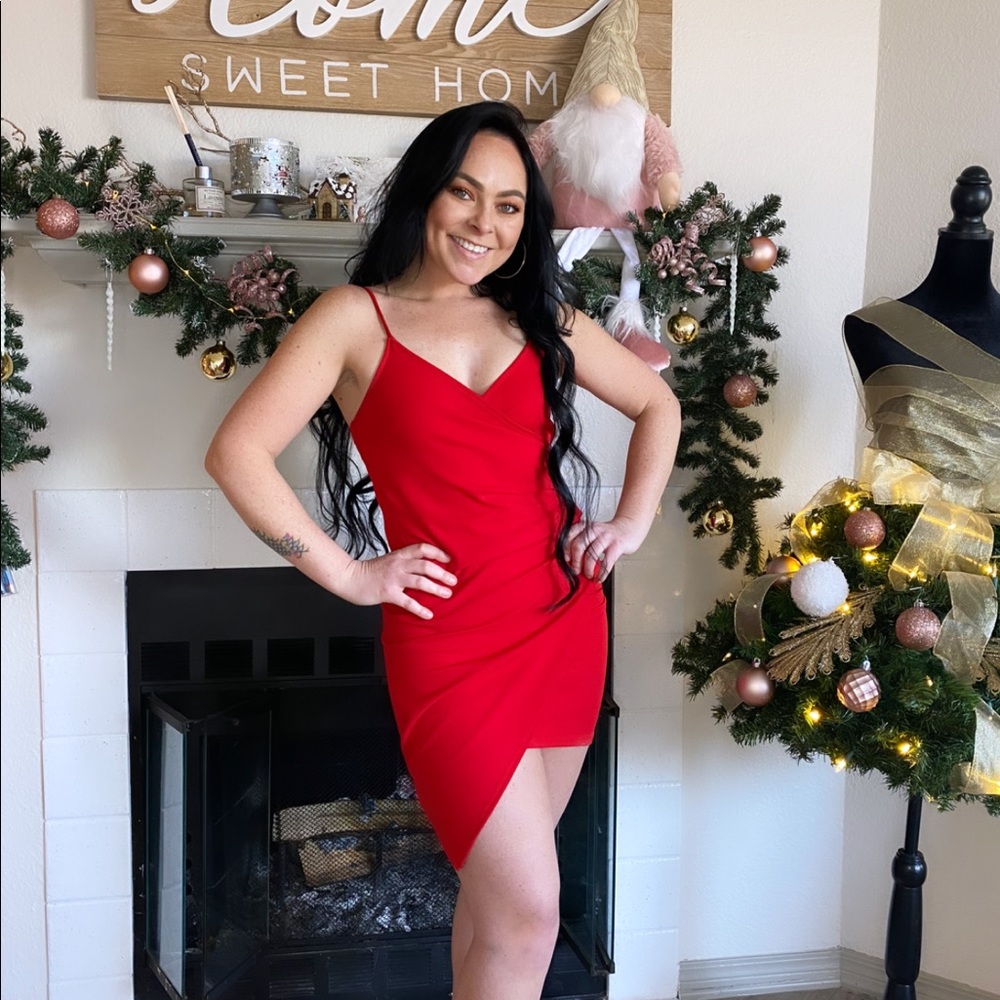 Red spaghetti strap bodycon dress
